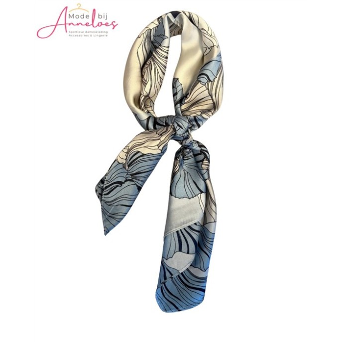 Dames sjaal korte hals sjaaltjes 533 bloemenprint blauw 